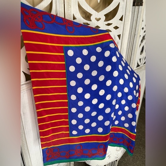 Blue White Polka Dot Scarf shawl lightweight Polyester Striped Nautical - Picture 1 of 3